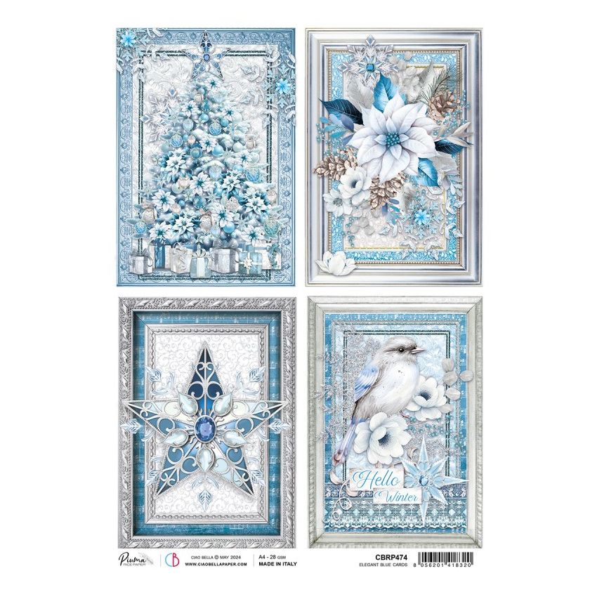 Rice Paper A4 Elegant Blue Cards