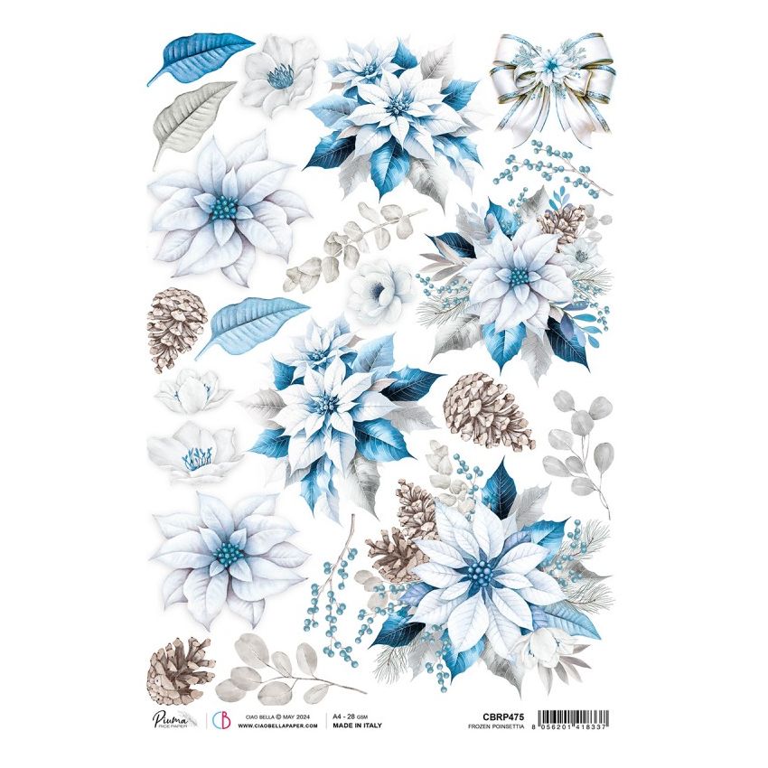 Rice Paper A4 Frozen Poinsettia