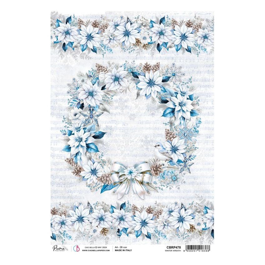 Rice Paper A4 Winter Wreath