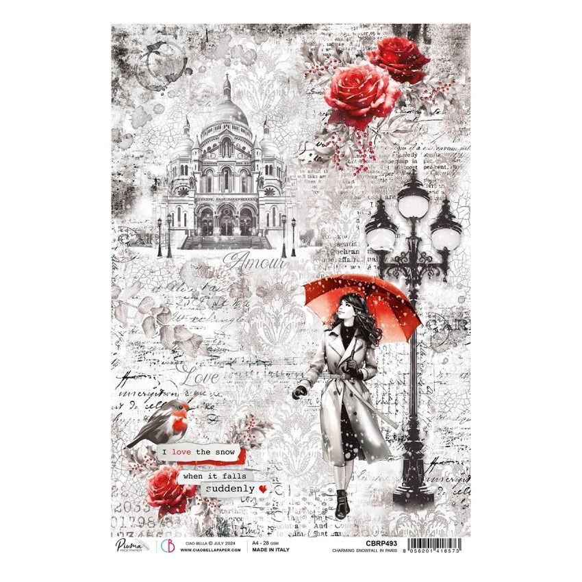 Rice Paper A4 Charming Snowfall in Paris