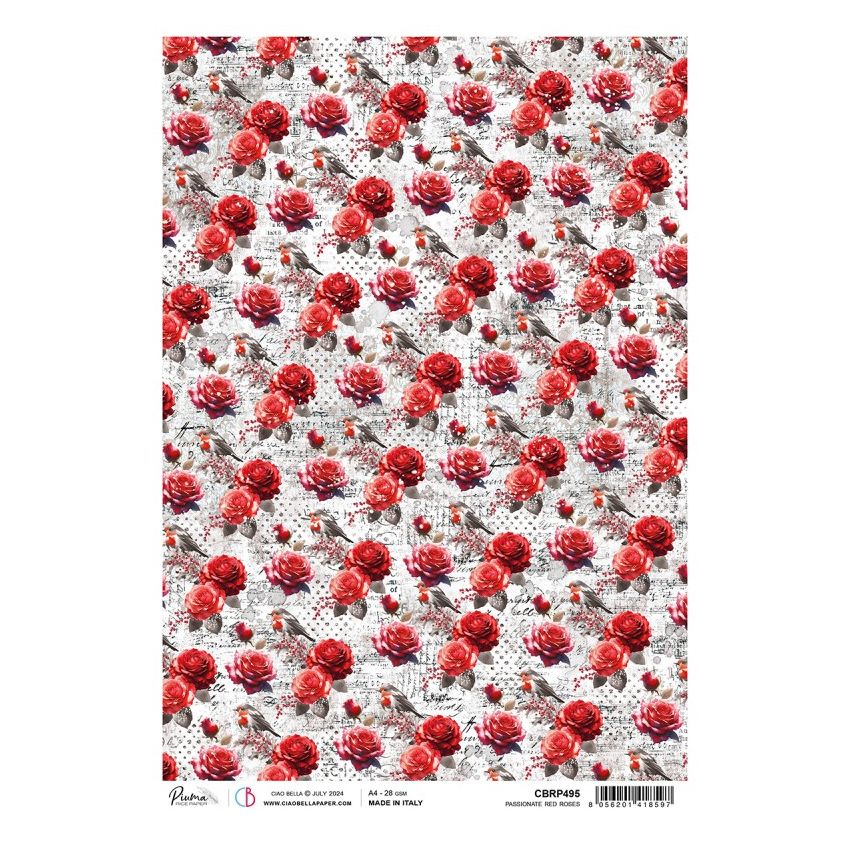 Rice Paper A4 Passionate Red Roses
