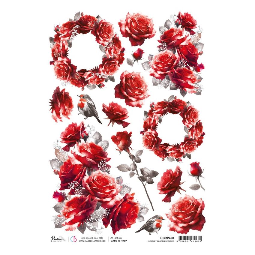 Rice Paper A4 Scarlet Bloom Elegance