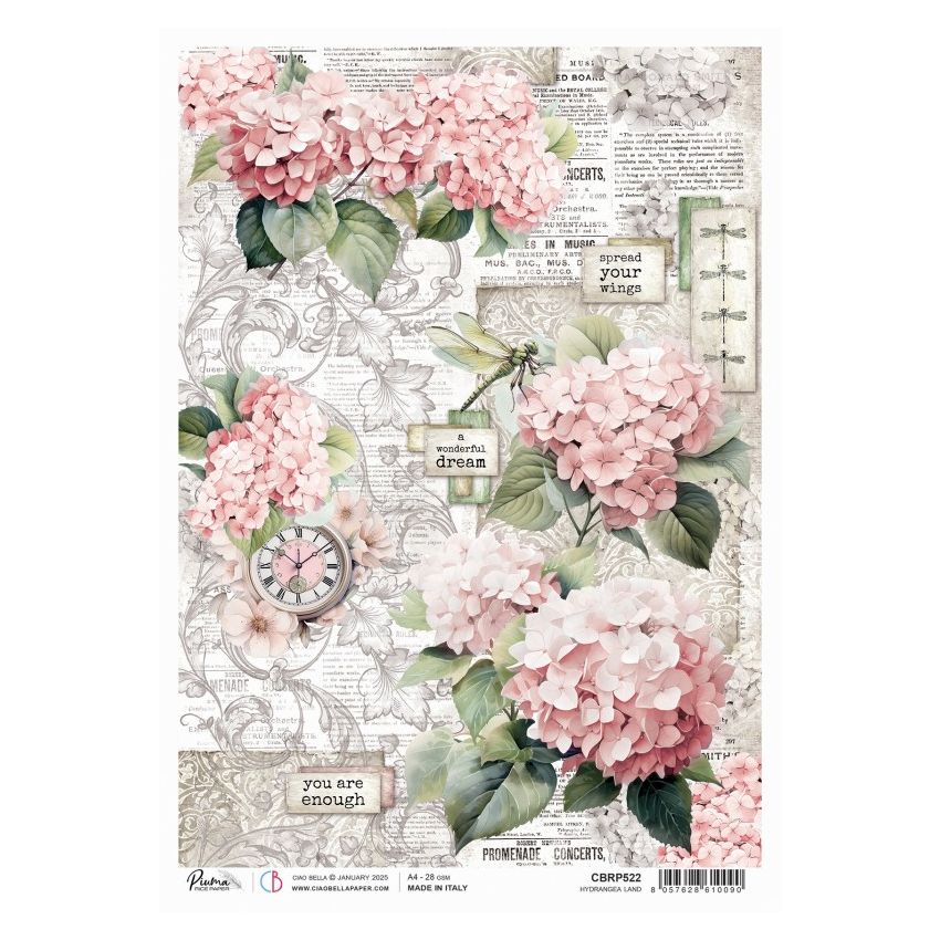 Rice Paper A4 Hydrangea land