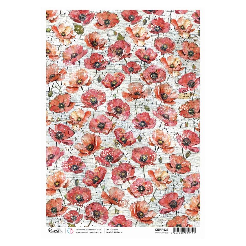 Rice Paper A4 Poppies Field