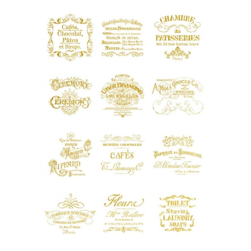 Papel de Arroz Fondo ORO SELLOS VINTAGE 30x41cm