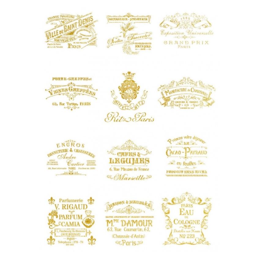 Papel de Arroz Fondo ORO SELLOS VINTAGE 30x41cm