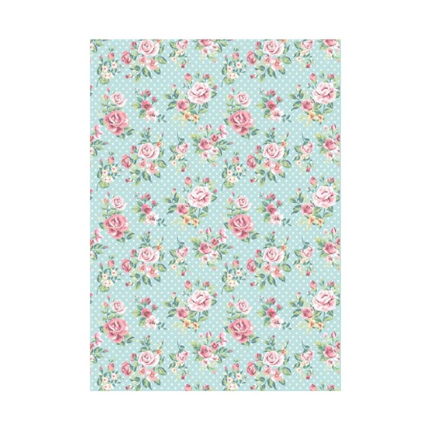 Papel de Arroz ROSAS EN FONDO AZUL 30x41cm