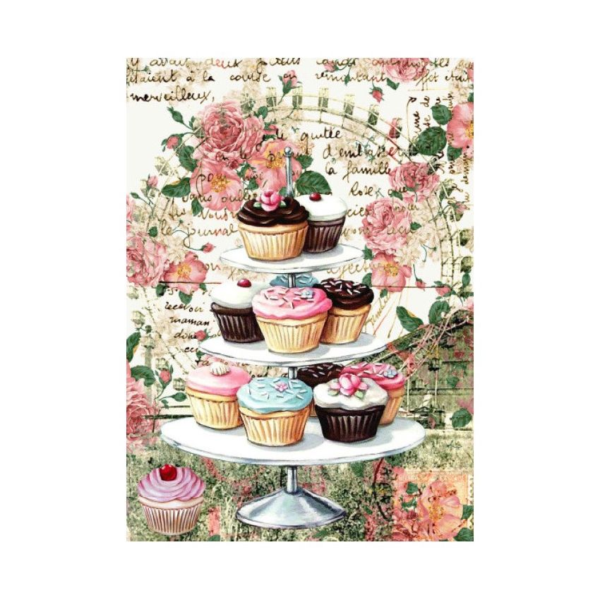 Papel de Arroz CUP CAKES & ROSAS 30x41cm