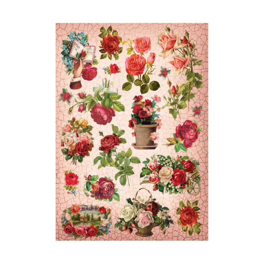 Papel de Arroz ROSAS SOBRE CRAQUELADO 30x41cm
