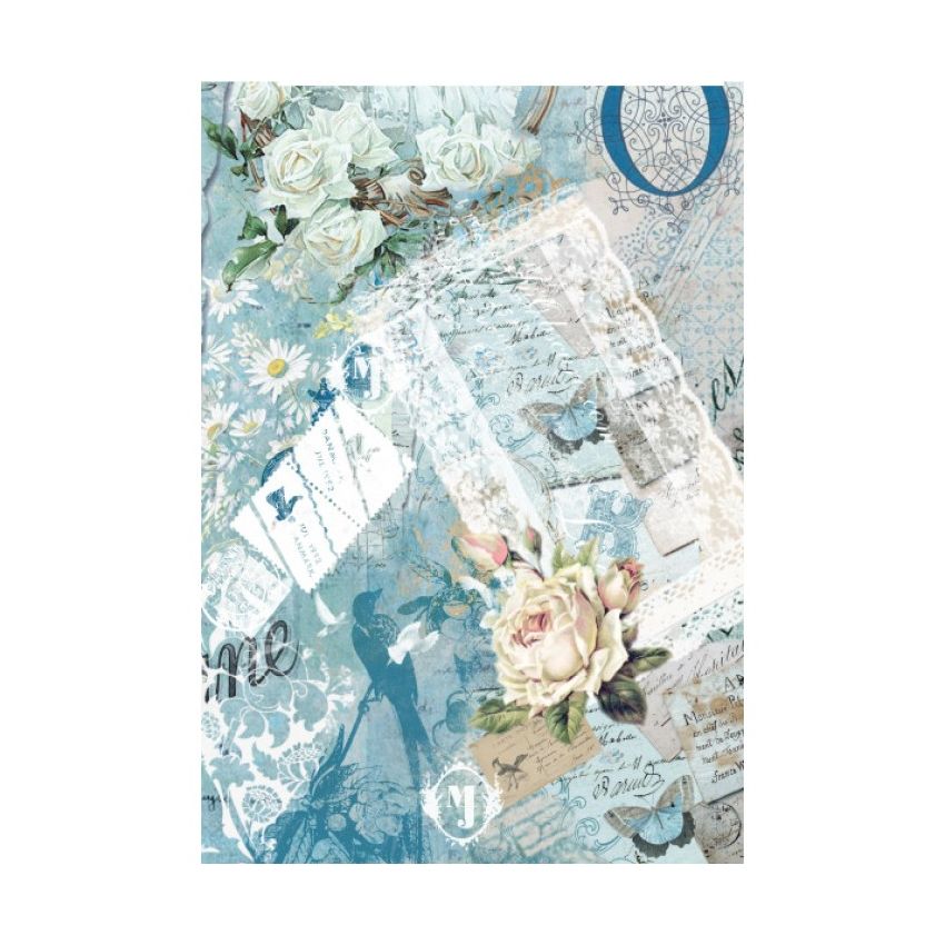 Papel de Arroz ROSAS AZUL 30x41cm