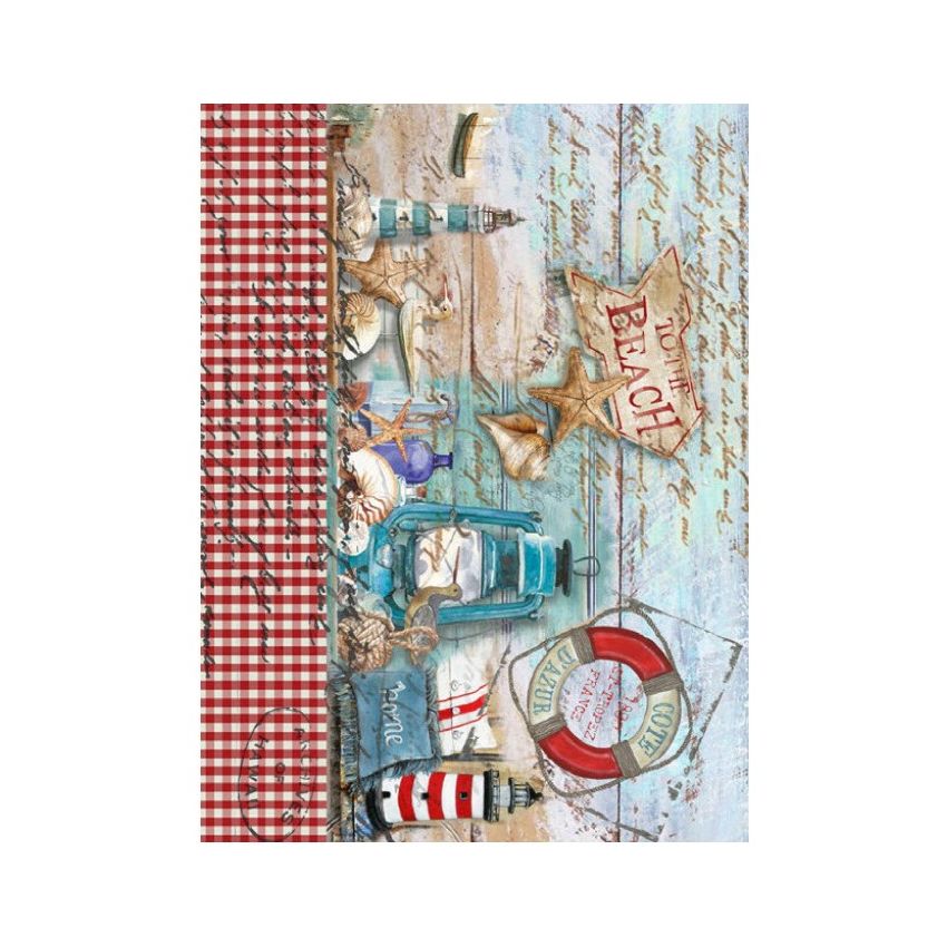 Papel de Arroz FONDO MARINO LETRAS BEACH 30x41cm