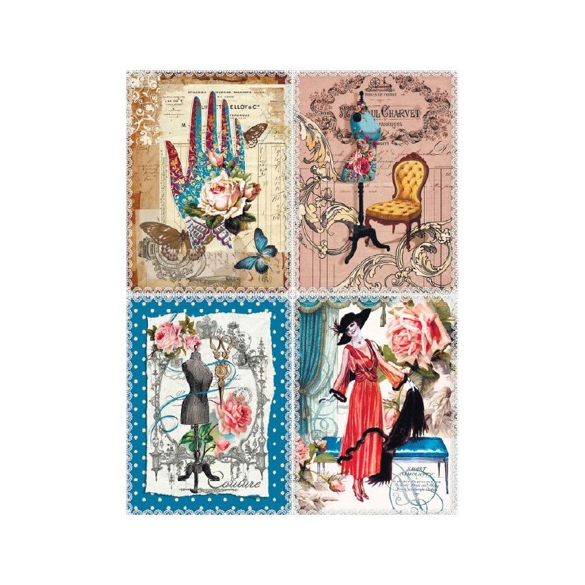 Papel de Arroz POSTALES COSTURA VINTAGE 30x41cm