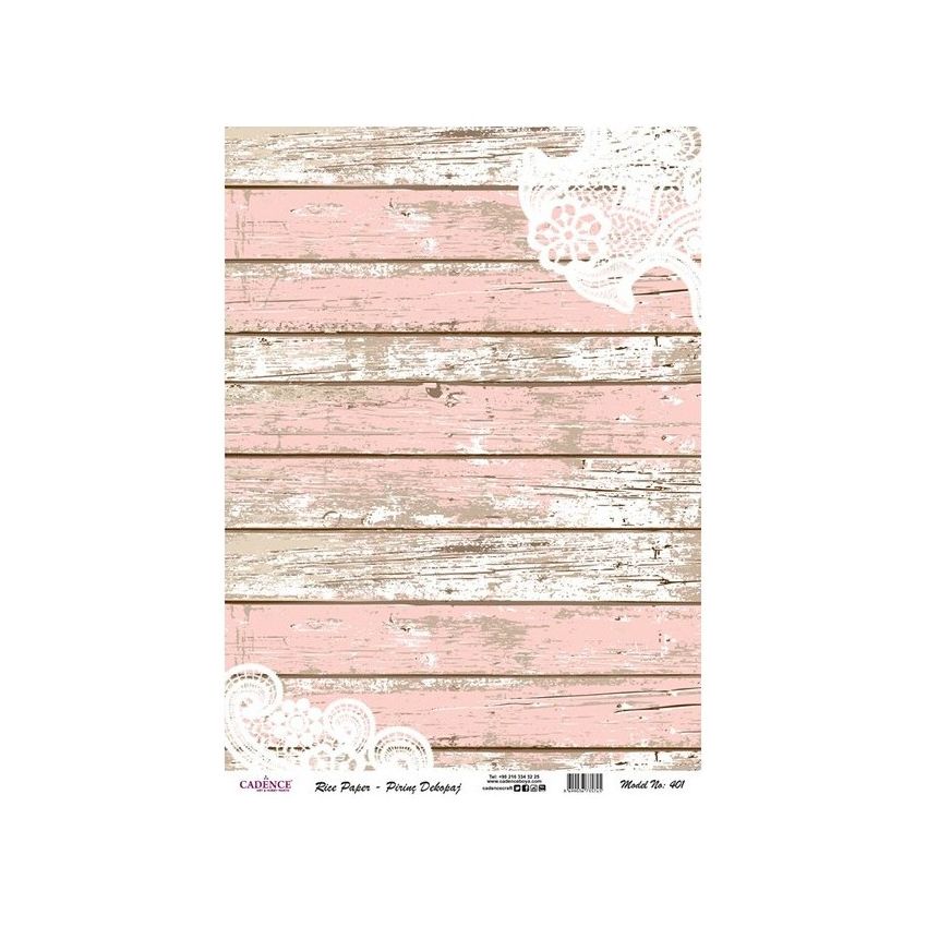 Papel de Arroz MADERA ROSA ENCAJE 30x41cm