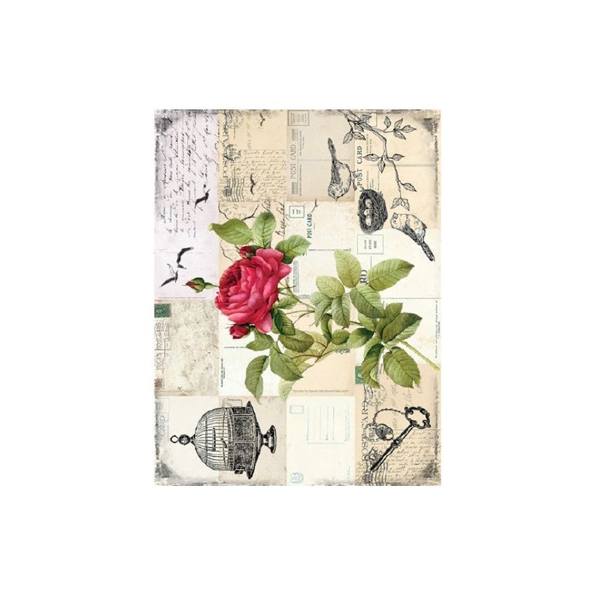 Papel de Arroz POSTALES Y ROSAS 30x41cm