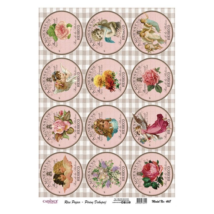 Papel de Arroz ETIQUETAS ROSAS ÁNGELES 30x41cm