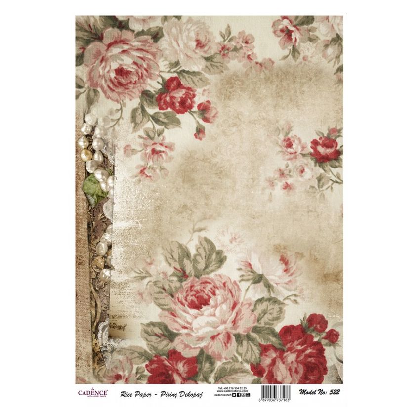 Papel de Arroz PERGAMINO CON ROSAS 30x41cm