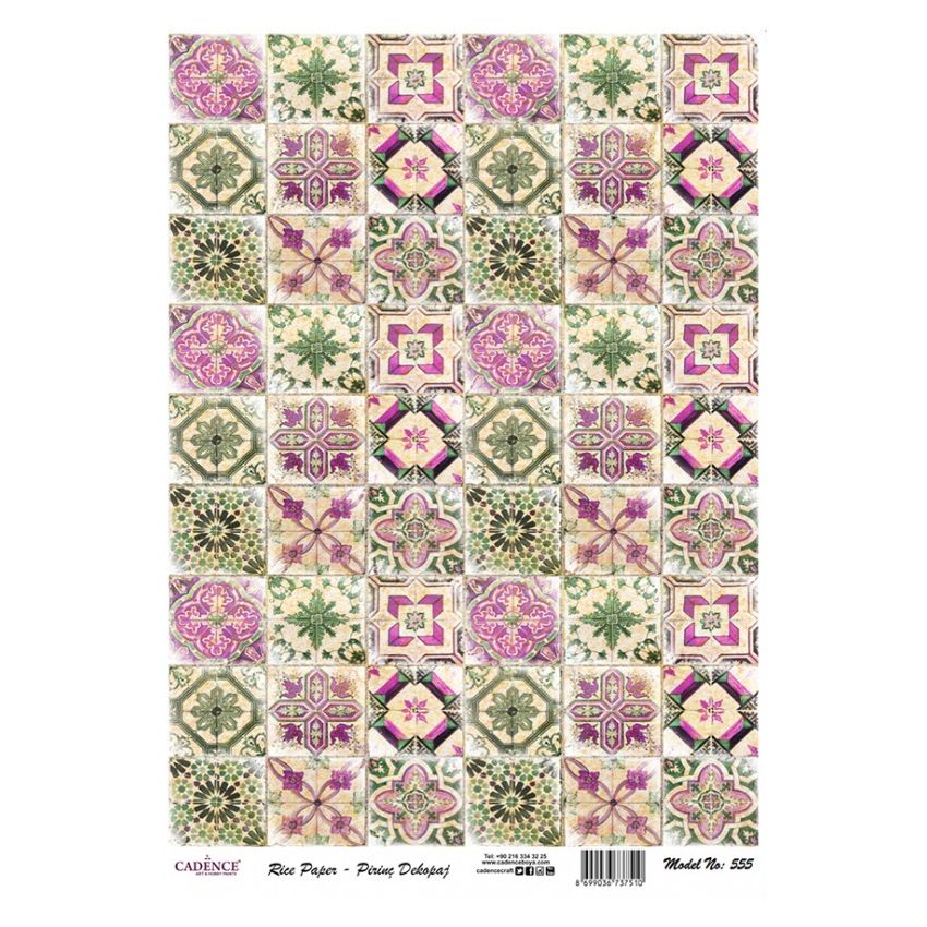 Papel de Arroz MINI BALDOSAS VERDES ROSAS 30x41cm