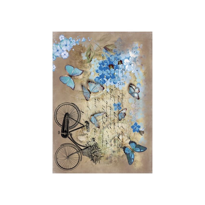 Papel de Arroz MARIPOSAS AZULES Y BICI 30x41cm