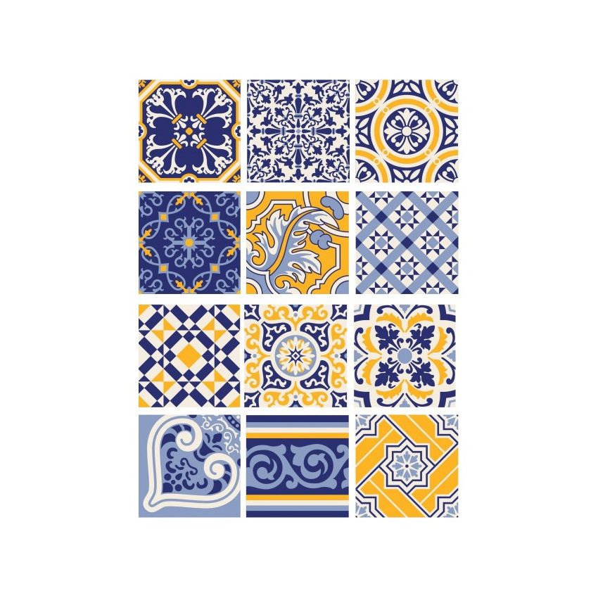Papel de Arroz TILES BALDOSAS AZUL- AMARILLO 30x41cm
