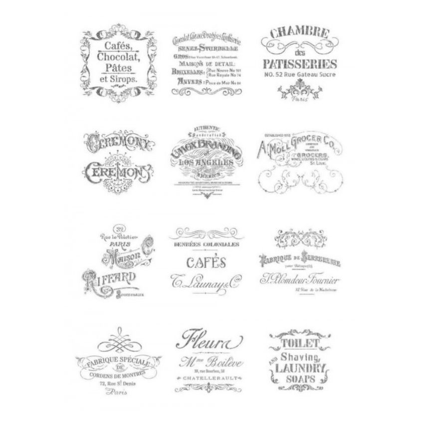 Papel de Arroz Fondo PLATA SELLOS VINTAGE 30x41cm