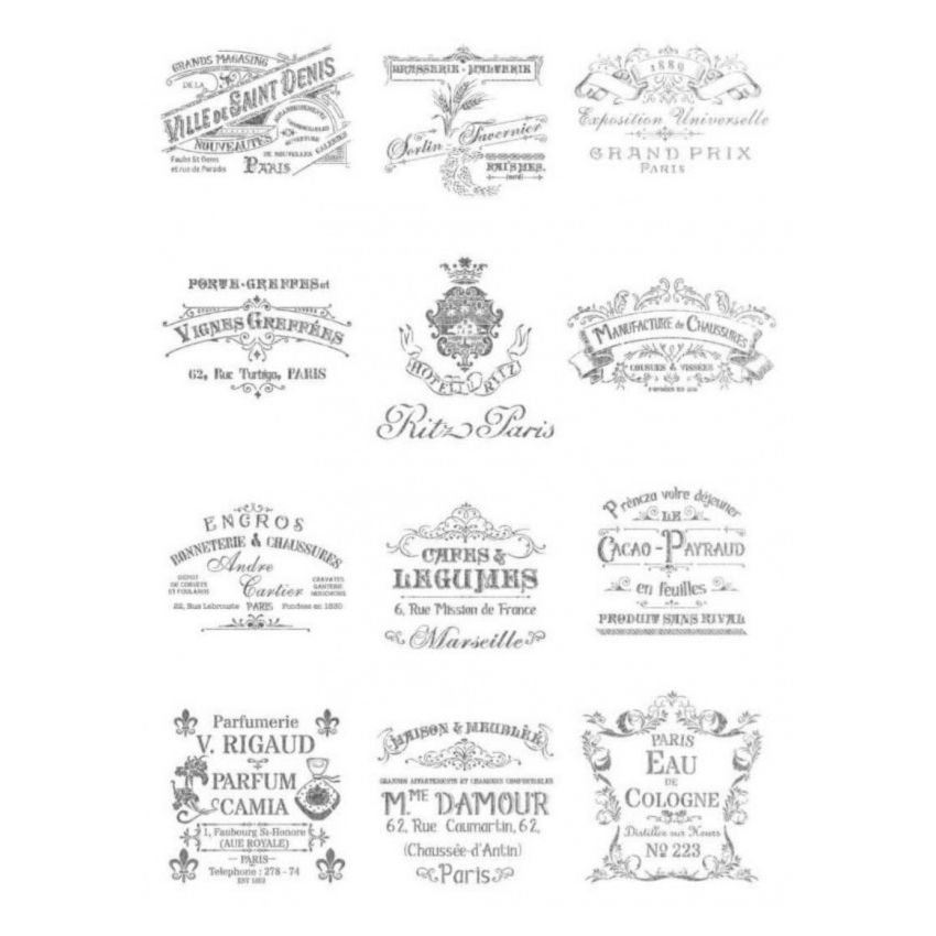 Papel de Arroz Fondo PLATA SELLOS VINTAGE 30x41cm